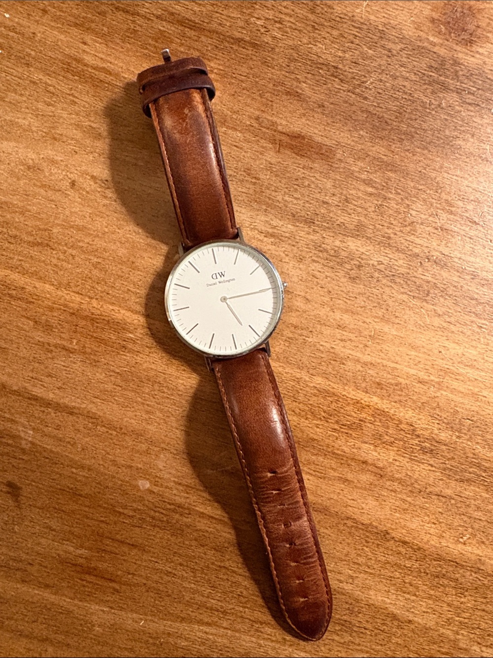 Daniel Wellington Silver Case Watch with Brown Leather Strap